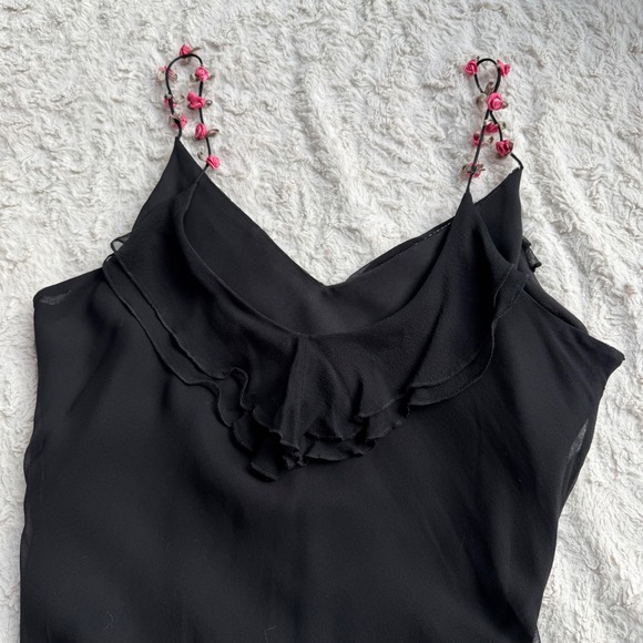 ICE Rosette Floral Slip Dress Beaded Ruffle Asymmetric Hem Cocktail Formal M - Picture 11 of 14